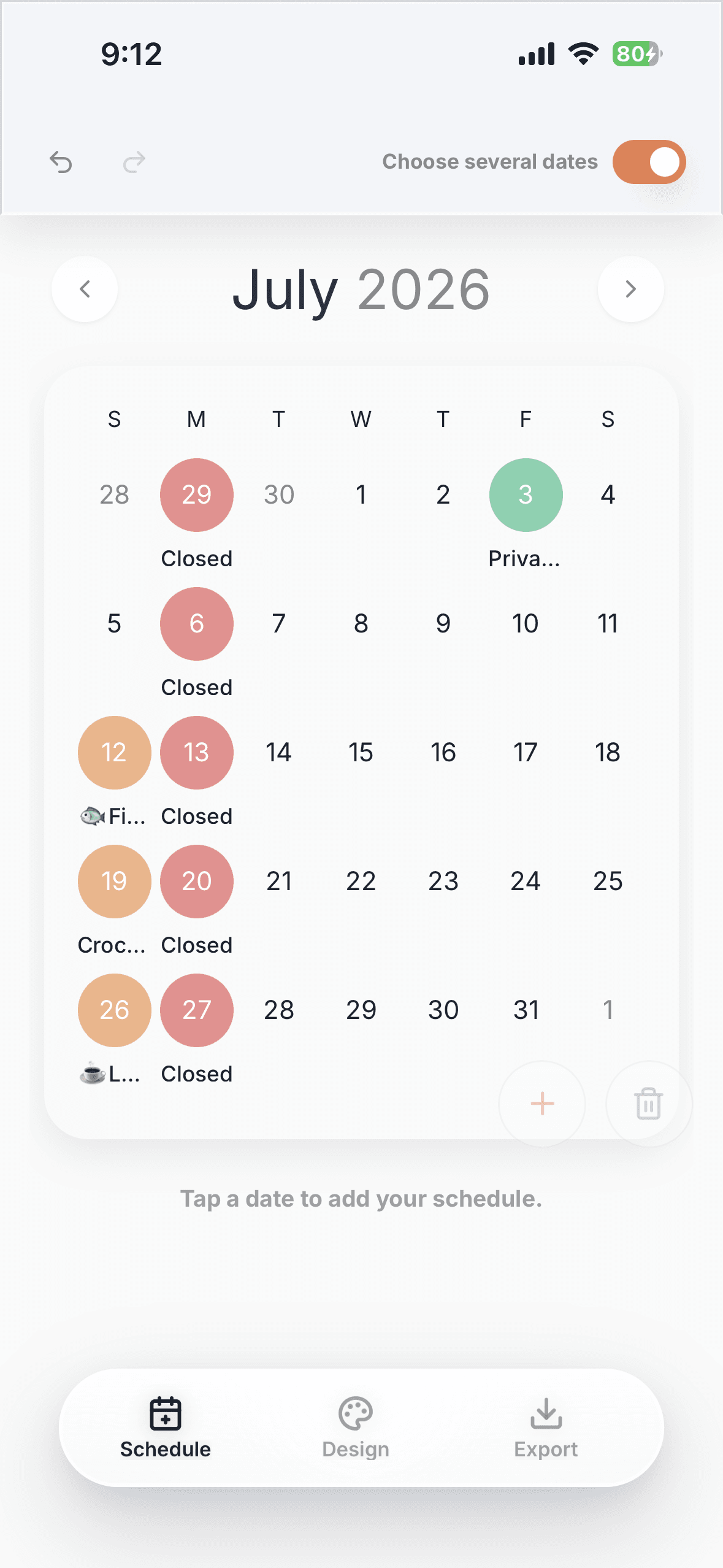 ohCalendar schedule screen